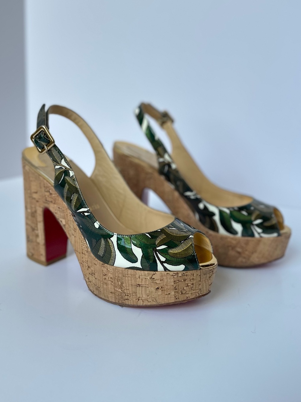Christian Louboutin Donna Anna 120mm Palm Leaf  printed platform slingbacks